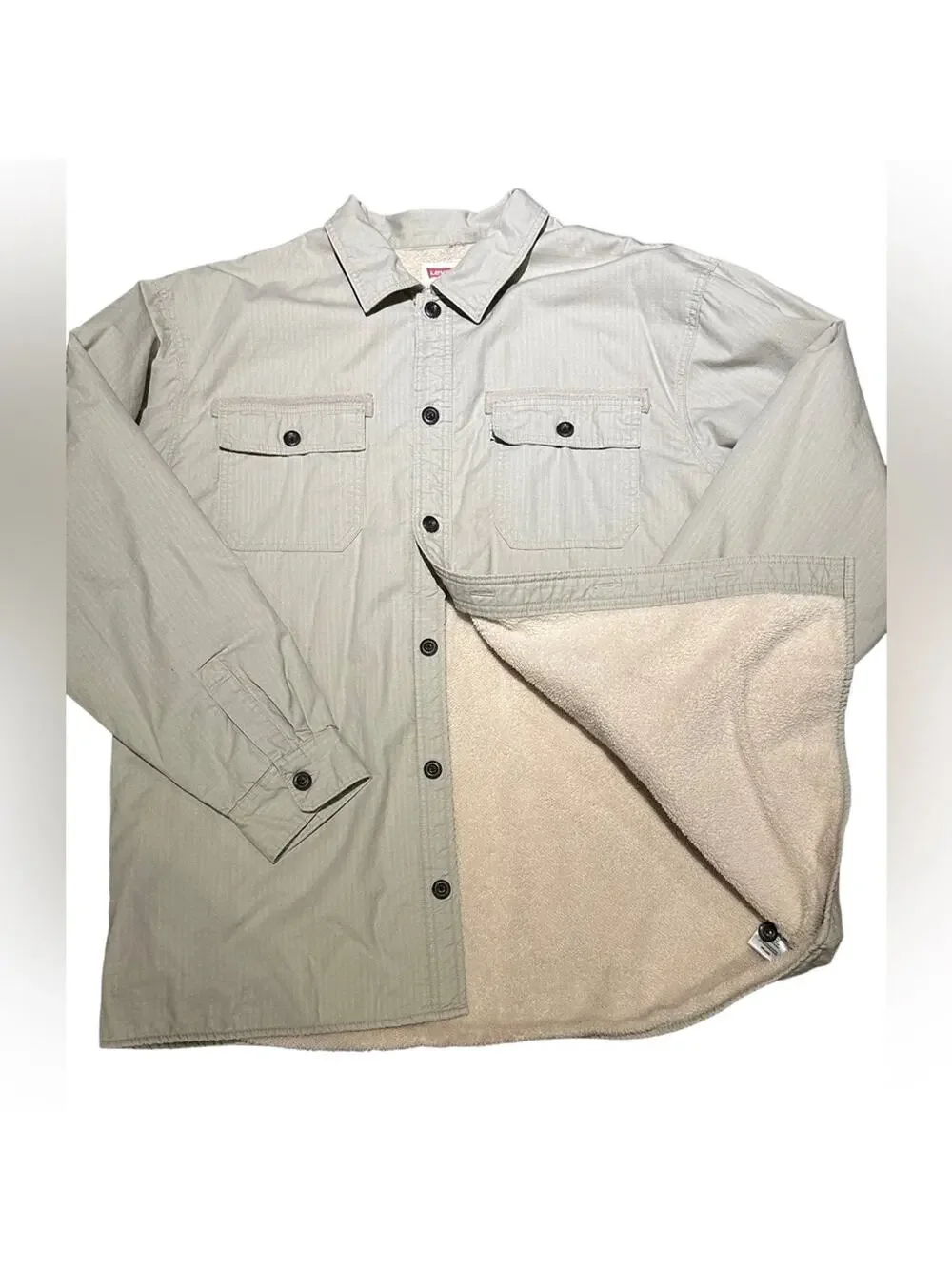 Levi's Khaki Cotton Ripstop Fabric XXL Fleece Lined Shacket - Picture 1 of 9
